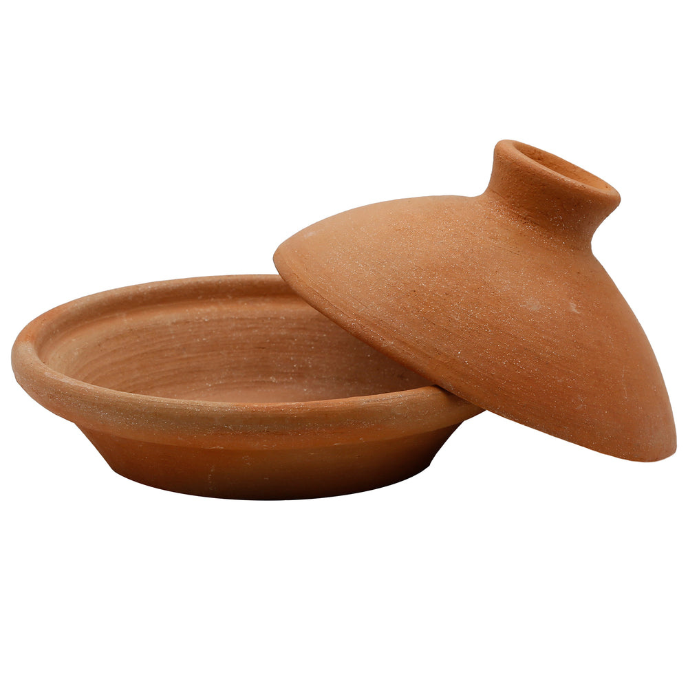 Nederlandse oven Tagine 20 cm gemaakt van natuurlijke klei en klei, ongeglazuurd als een traditionele braadpan