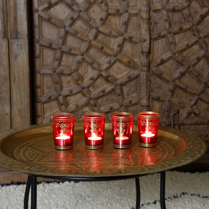 Theelichtglas rood goud, set van 6
