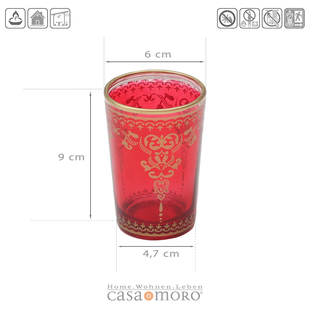 Theelichtglas rood goud, set van 6