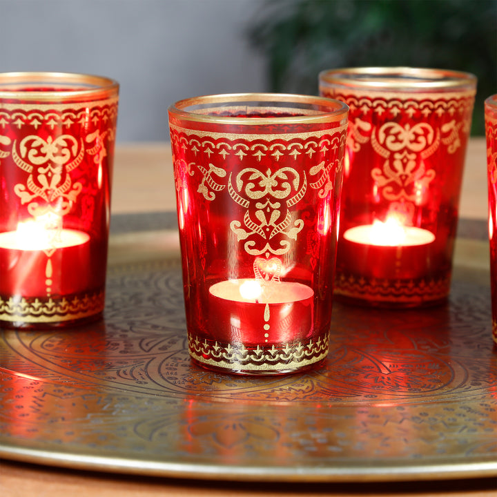 Theelichtglas rood goud, set van 6