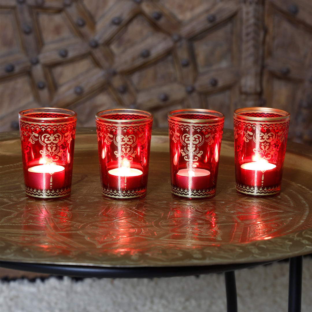 Theelichtglas rood goud, set van 6