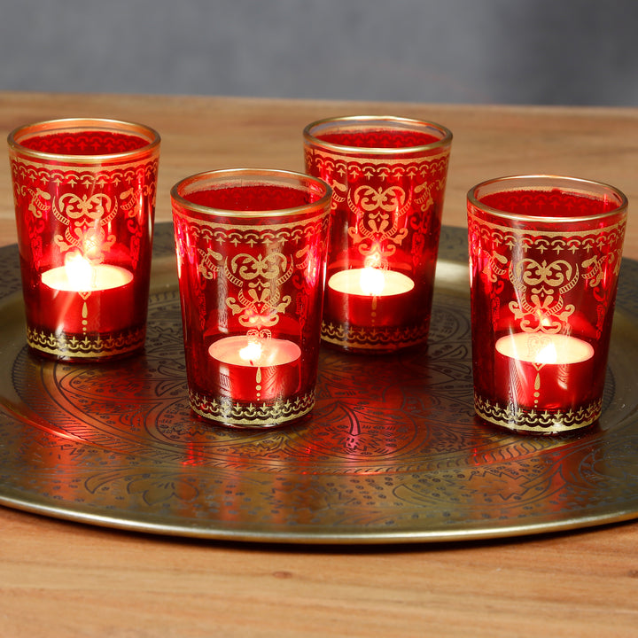 Theelichtglas rood goud, set van 6
