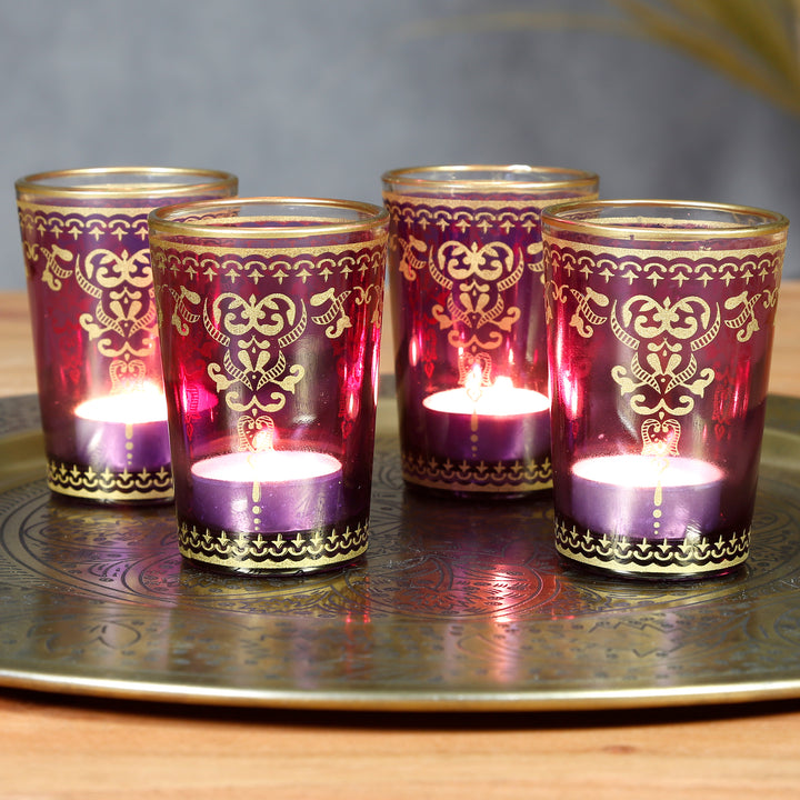 Theelichtglas violet-paars, set van 6