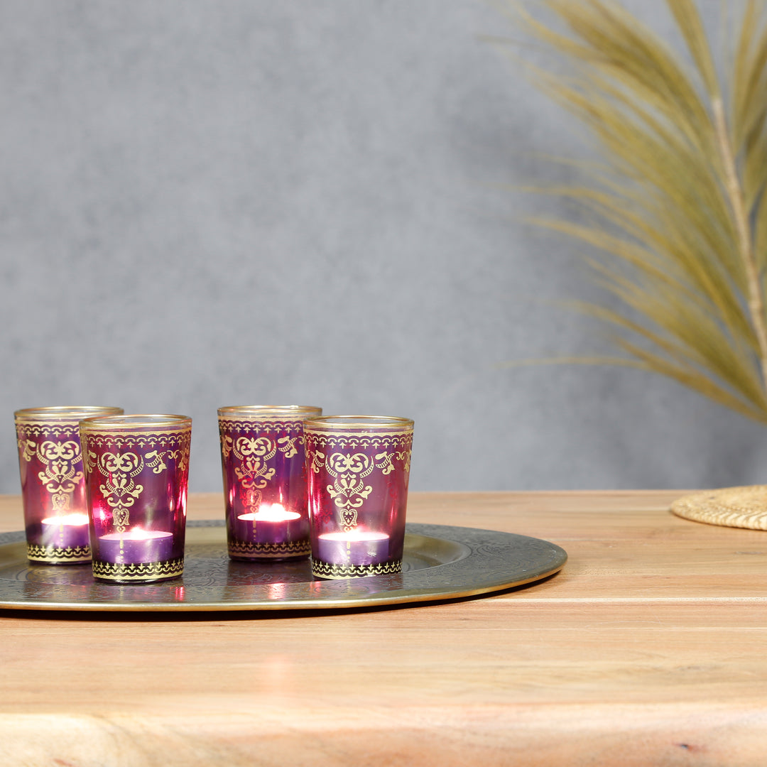 Theelichtglas violet-paars, set van 6