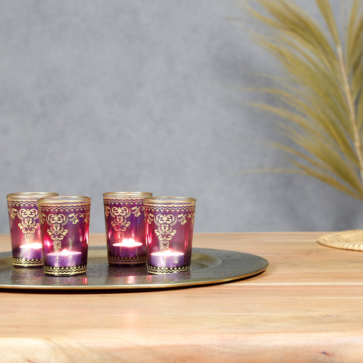 Theelichtglas violet-paars, set van 6