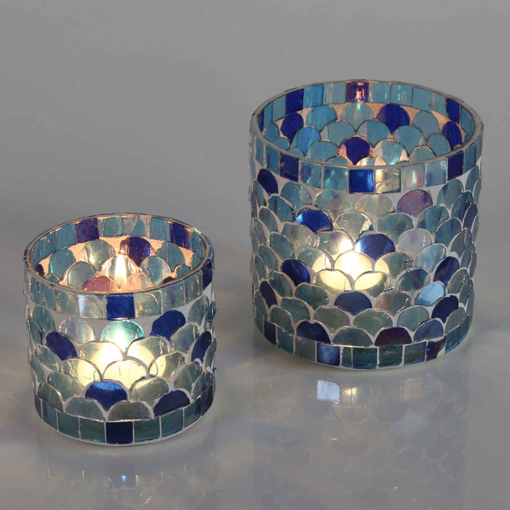 Oosterse mozaïek windlicht Athene donkerblauw