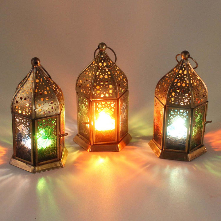 Oosterse glazen windlichten Nael Multicolor Set van 3
