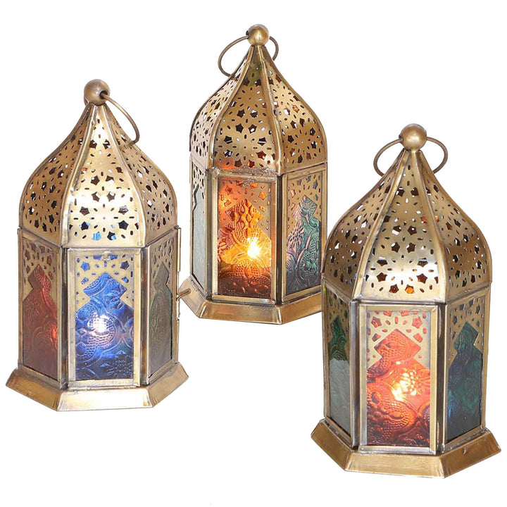 Oosterse glazen windlichten Nael Multicolor Set van 3