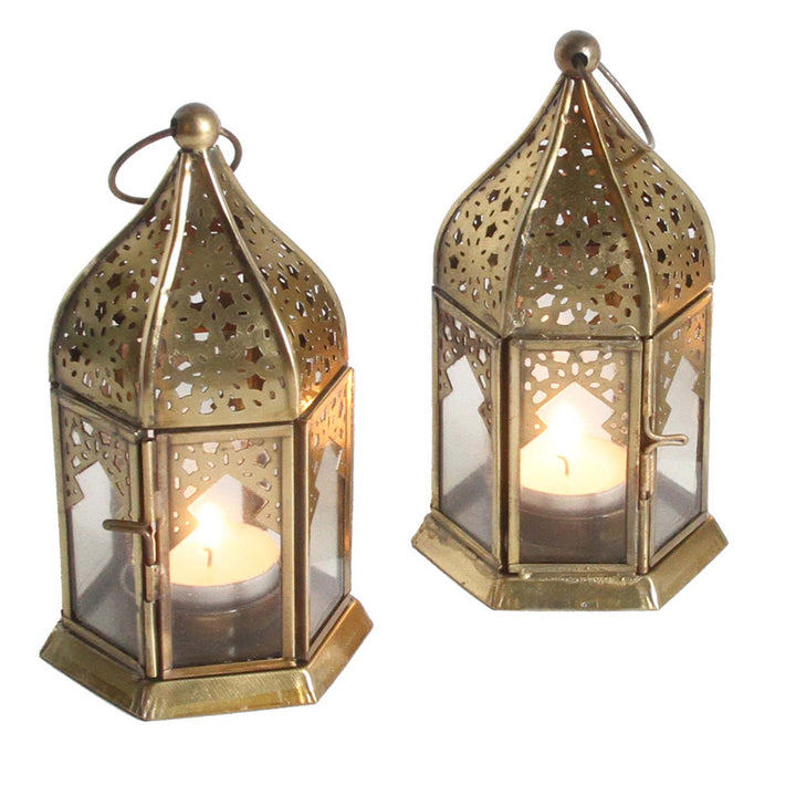 Oosterse glazen windlichten Nael transparant, set van 2