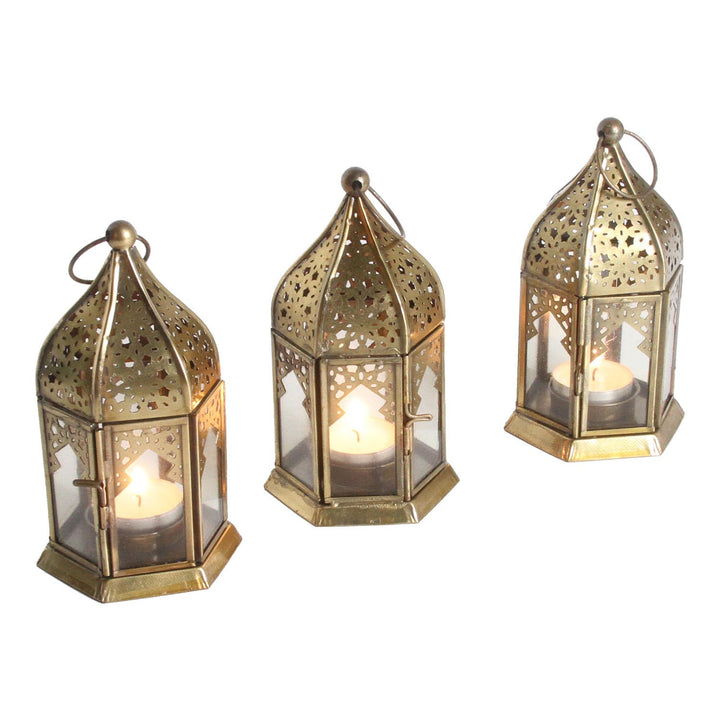 Oosterse glazen windlichten Nael transparant, set van 3