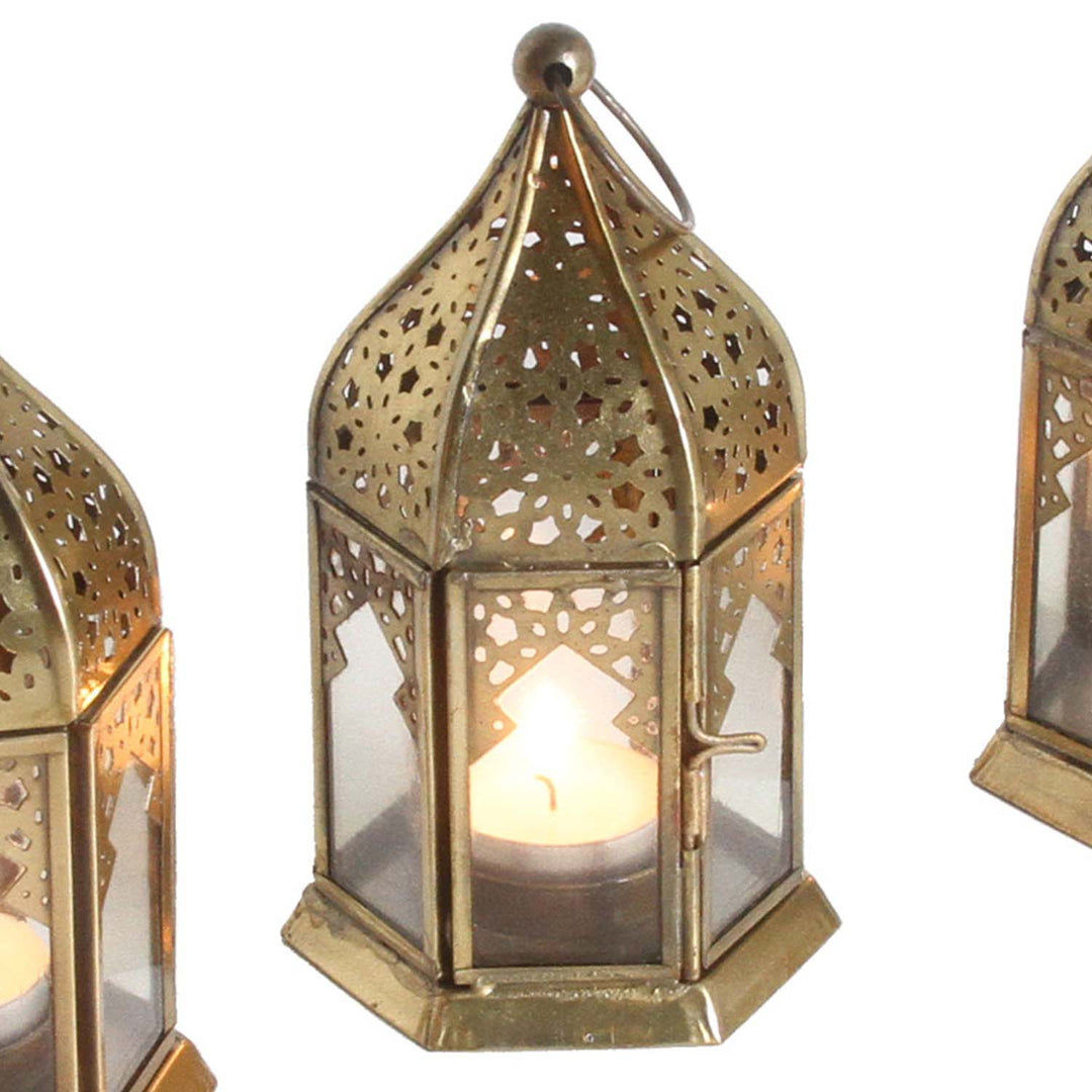 Oosterse glazen windlichten Nael transparant, set van 6