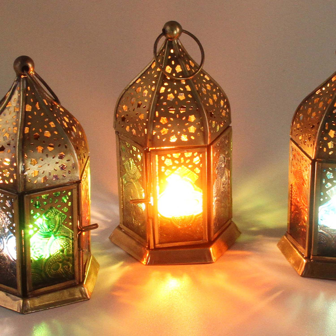 Oosterse glazen windlichten Nael Multicolor Set van 8