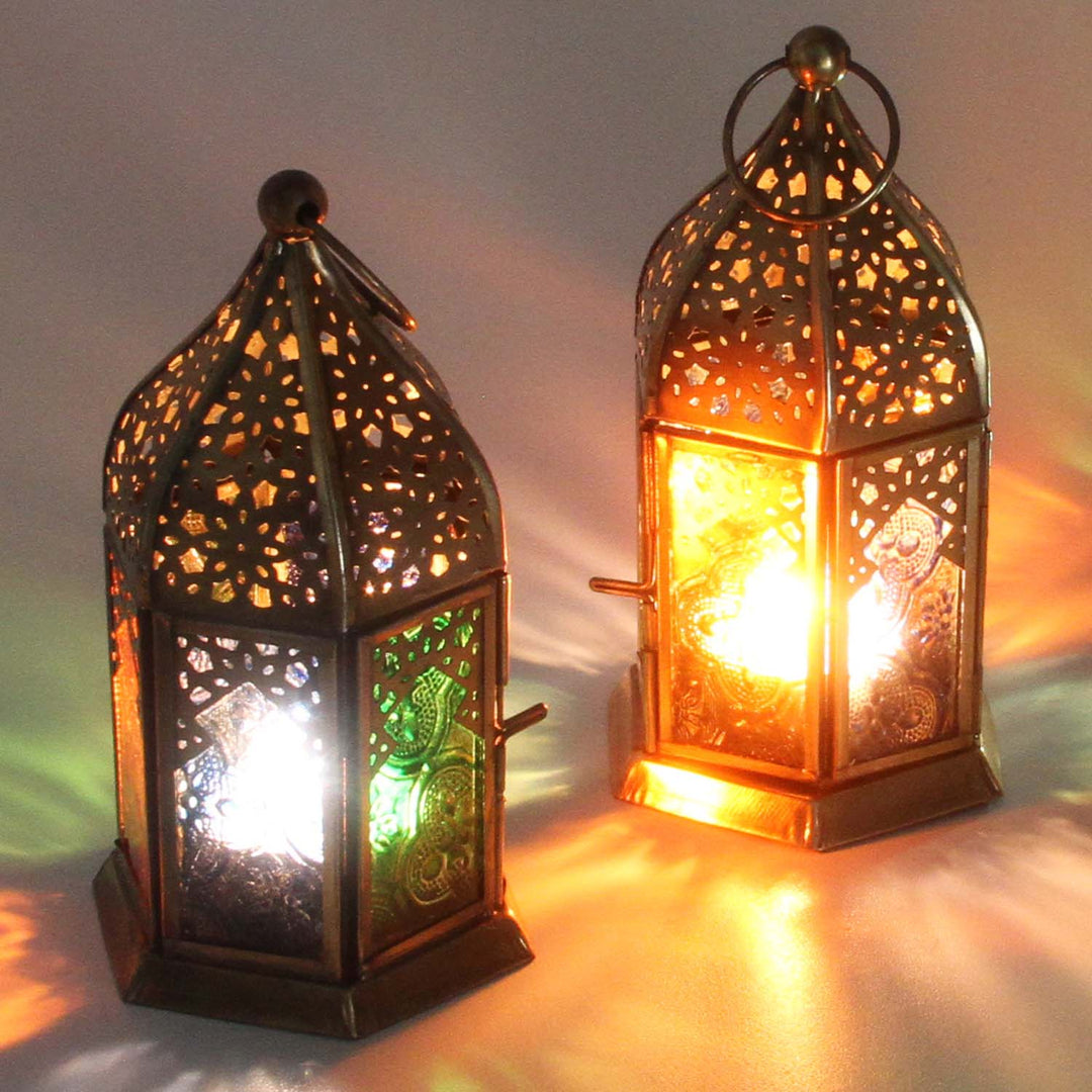 Oosterse glazen windlichten Nael Multicolor Set van 2