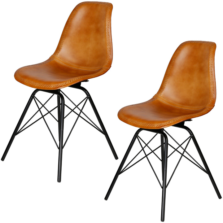 Eetkamerstoel leer cognac