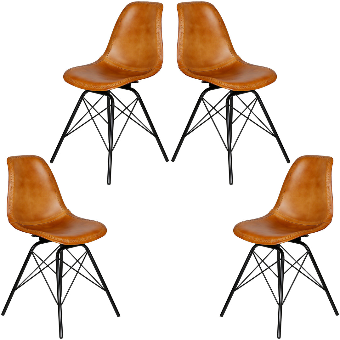 Eetkamerstoel leer cognac