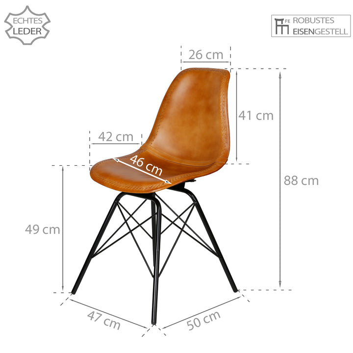 Eetkamerstoel leer cognac