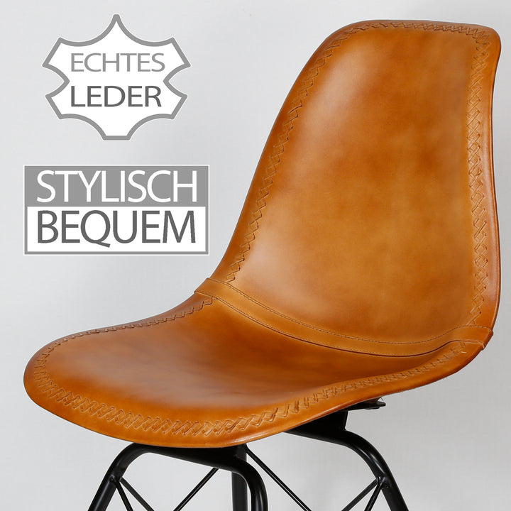 Eetkamerstoel leer cognac