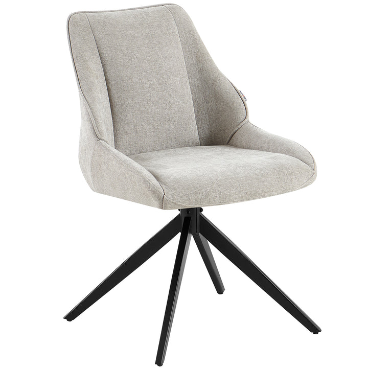Esszimmerstuhl 360° drehbar in Hellgrau mit schwarzem Metallgestell und Auto-Return-Funktion – gepolsterter Stuhl mit Rückenlehne für Esszimmer, Küche oder Büro