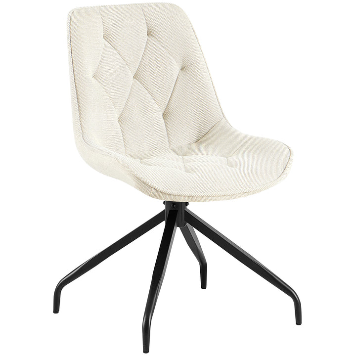 Polsterstuhl 360° drehbar in Beige mit schwarzem Metallgestell – eleganter Esszimmerstuhl mit feiner Rautensteppung und Auto-Return-Funktion