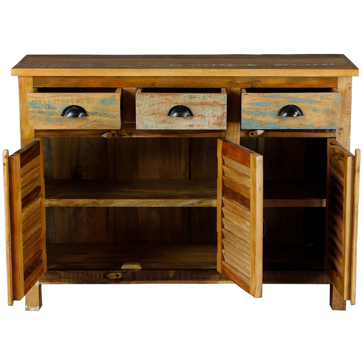 Dressoir voor in de woonkamer van oud hout met lades van massief hout in vintage stijl