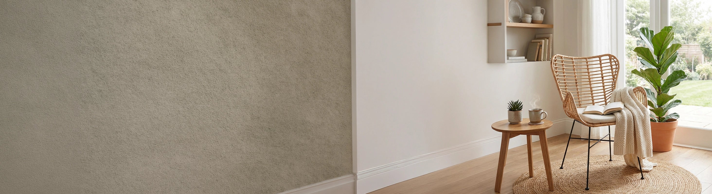 Houten en rotan stoelen – Rotan stoel met houten bijzettafel in de woonkamer - stoelen van hout en rotan voor natuurlijke woonruimtes