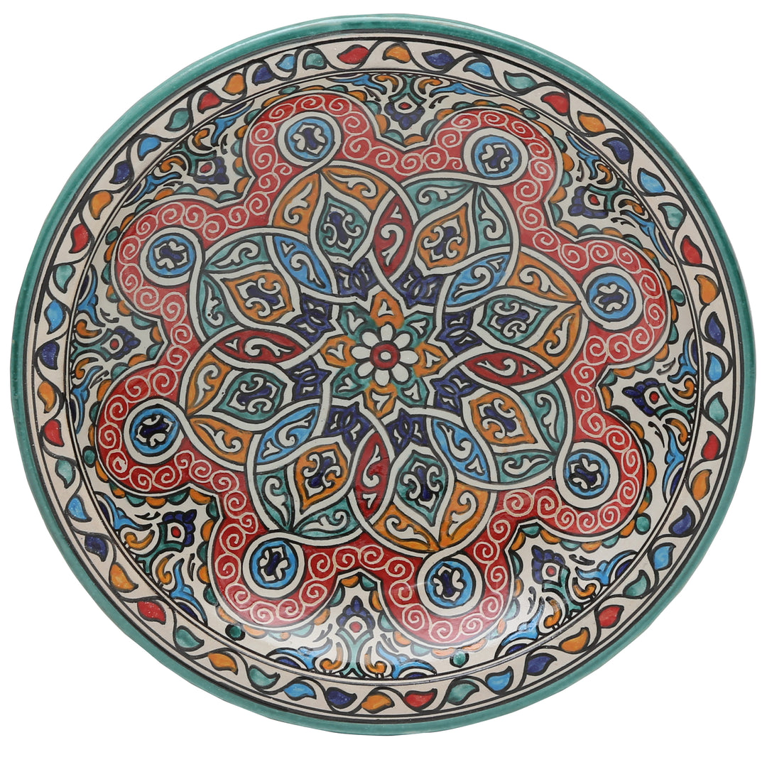 Grote Marokkaanse keramische schaal uit Fez, met de hand beschilderd en geglazuurd, Ø 35 cm