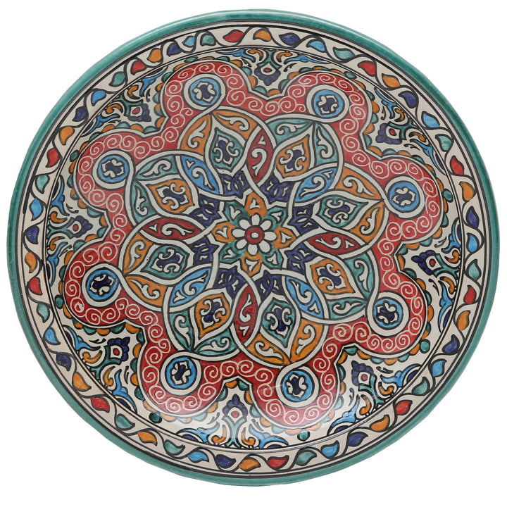 Grote Marokkaanse keramische schaal uit Fez, met de hand beschilderd en geglazuurd, Ø 35 cm