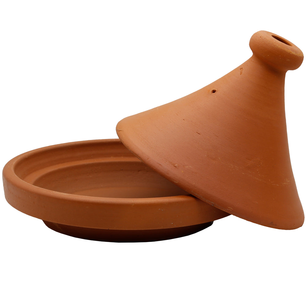 Tajine uit Marokko 25 cm met verwijderd deksel, ongeglazuurd en naturel