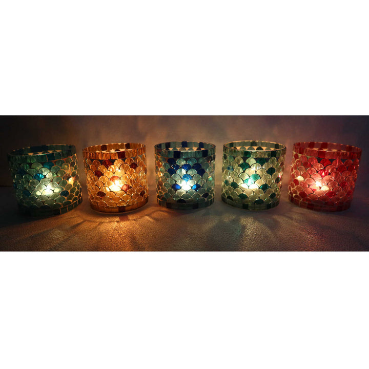 Oosterse mozaïek windlicht Athene M set van 5