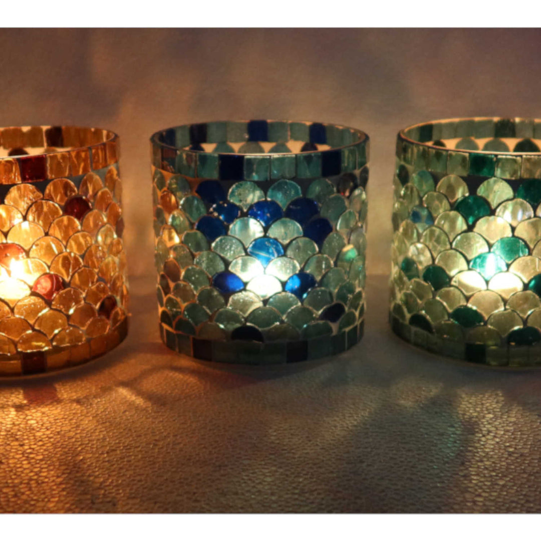 Oosterse mozaïek windlicht Athene M set van 5