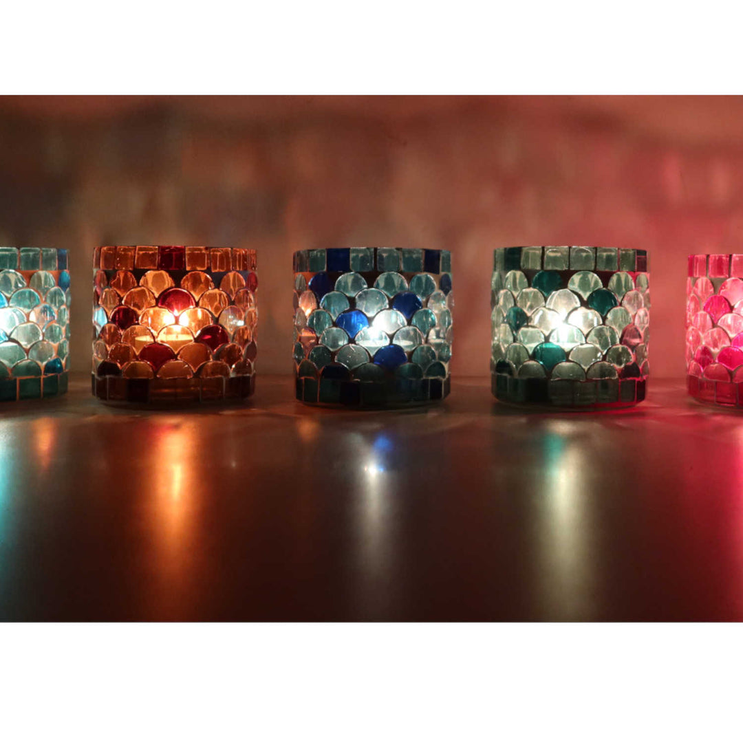 Oosterse mozaïek windlicht Athene S set van 5