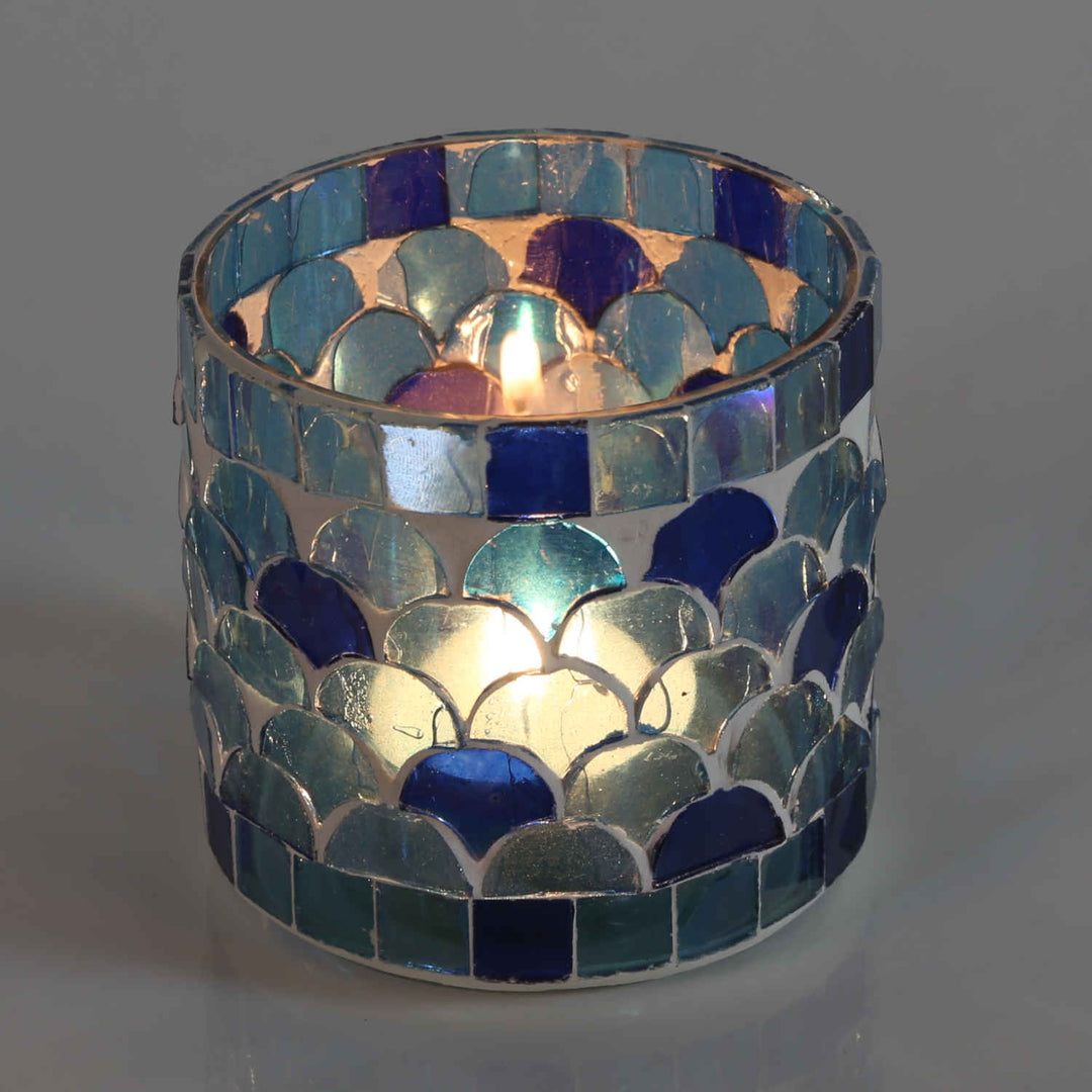 Oosterse mozaïek windlicht Athene donkerblauw