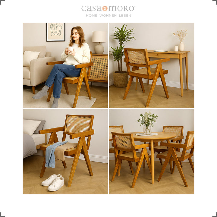 Armlehnstuhl mit Wiener Geflecht in warmem Teakbraun, vielseitig einsetzbar im Wohnzimmer, Schlafzimmer oder Esszimmer